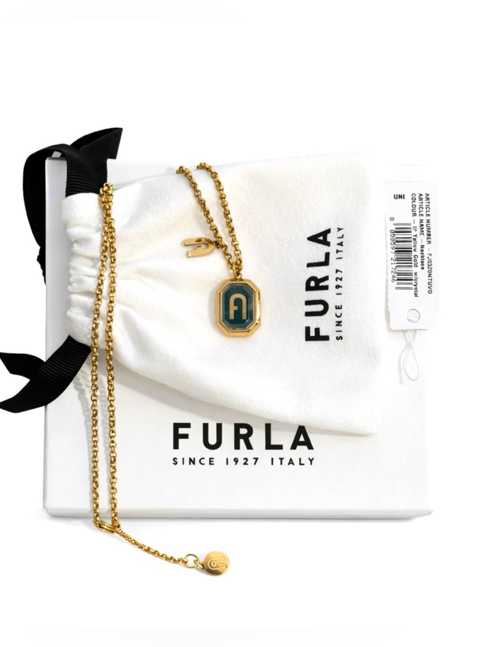FURLA Octagonal Gold Tone Pendant Necklace FULL INCLUSION